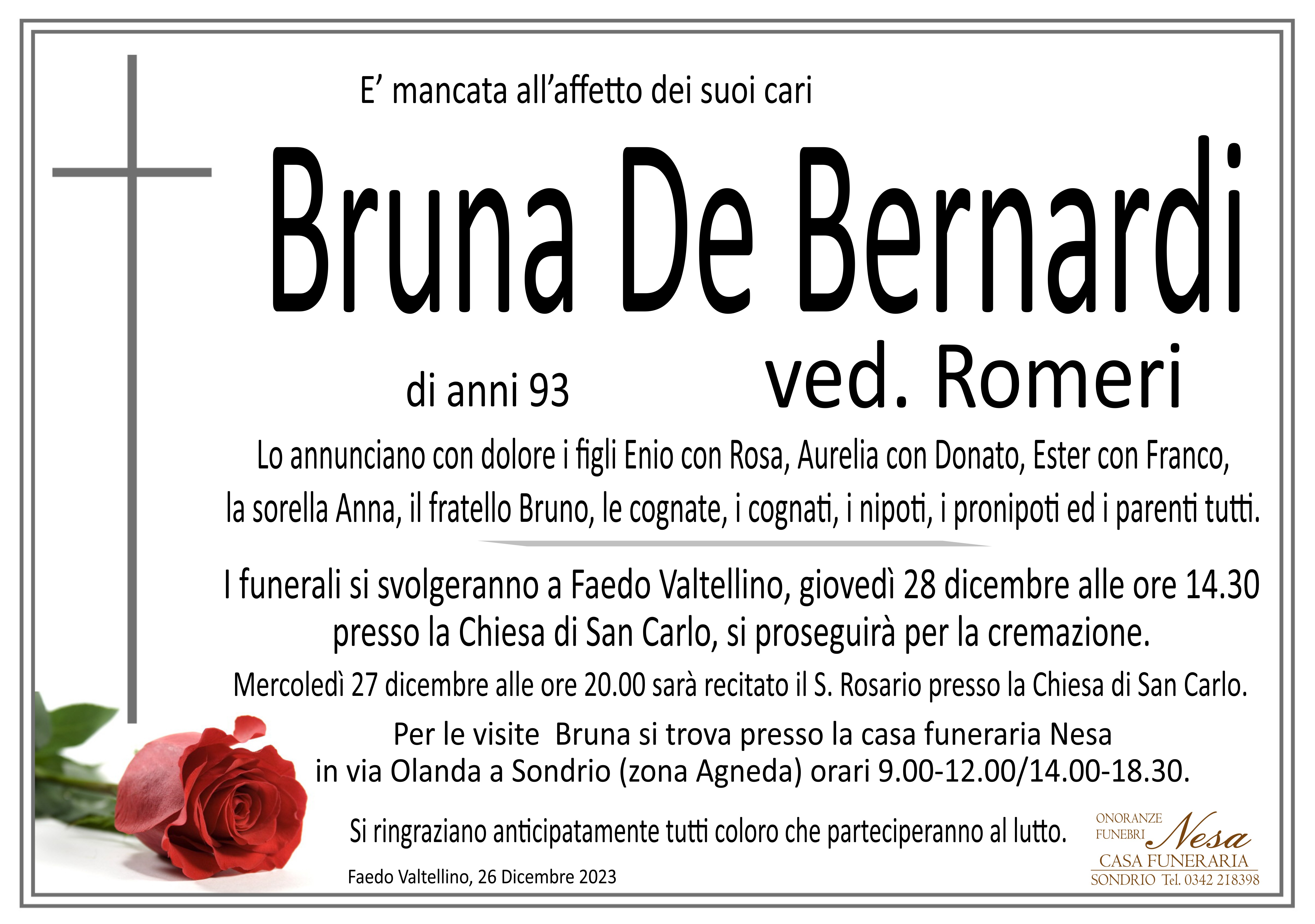 Necrologio Bruna De Bernardi ved. Romeri